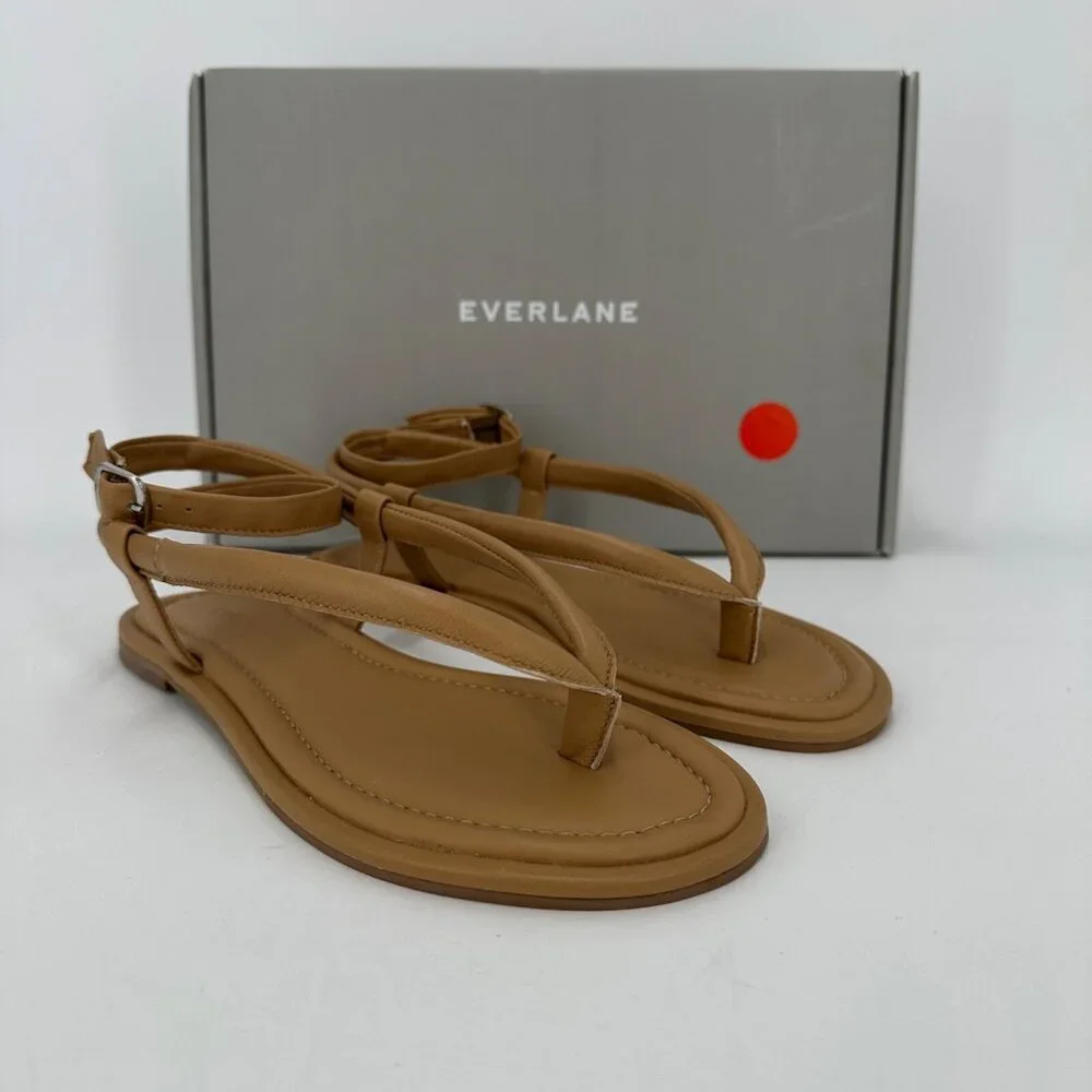 Everlane The Endless Summer Sandal sz 6.5 Light Taupe Leather Thong Ankle Strap - Picture 1 of 3